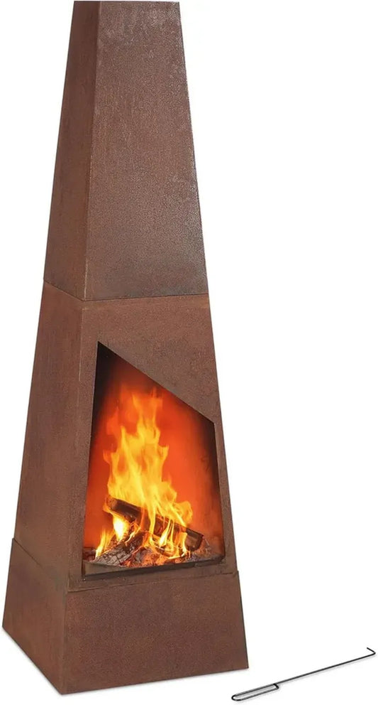 Cheminée de Jardin en Acier Corten avec Grill et Tisonnier, 149x45x45cm, Marron