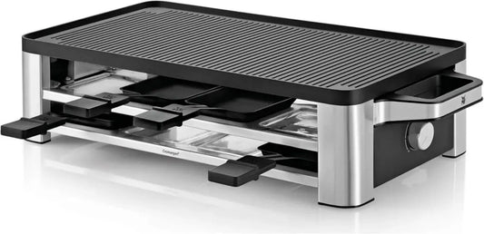 WMF Raclette Multifonction 1500W, Acier Inoxydable Cromargan, Grill et Crêpière, 8 Personnes, Température Ajustable, Plaque Réversible en Fonte