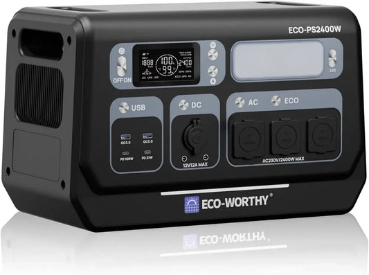 Centrale Électrique Portable ECO-WORTHY PS2400W 2048Wh, Générateur 10 Ports 4800W avec WiFi et Bluetooth, Parfait pour Camping et Urgences Domestiques
