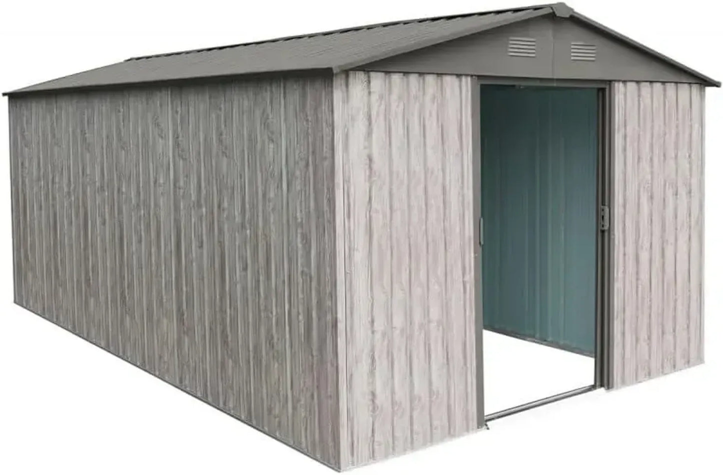 Abri de Jardin en Métal 11m² WoodTouch Beige avec Double Porte et Ventilation - 301x367cm, Kit d'Ancrage Inclus, Résistant à la Neige