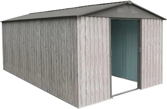 Abri de Jardin en Métal 11m² WoodTouch Beige avec Double Porte et Ventilation - 301x367cm, Kit d'Ancrage Inclus, Résistant à la Neige