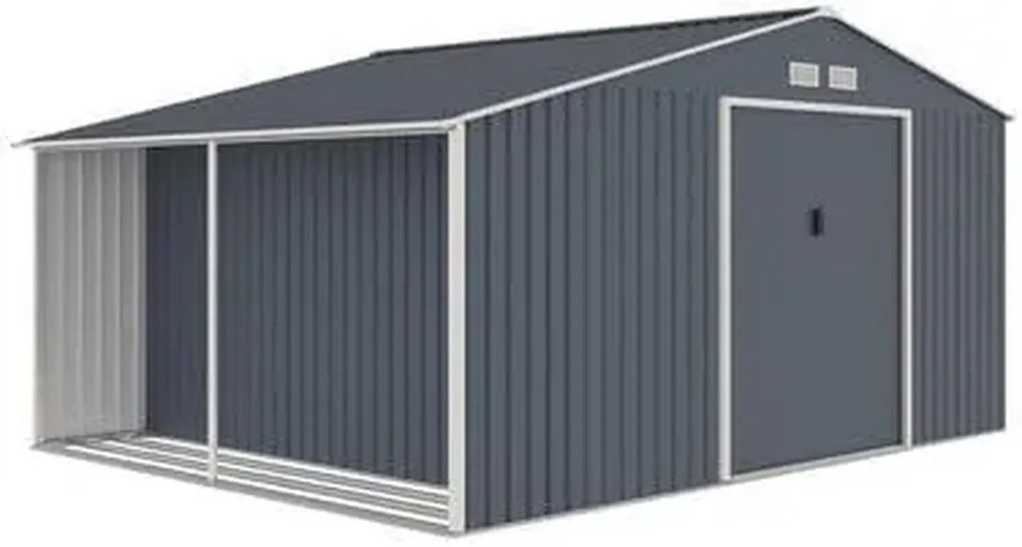 Abri de Jardin en Métal 13 m² avec Rangement à Bois - Gris Anthracite