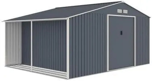 Abri de Jardin en Métal 13 m² avec Rangement à Bois - Gris Anthracite