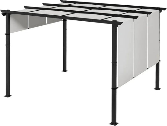 Tonnelle Outsunny avec Toiles Coulissantes Réglables, 3,5 x 3 x 2,35 m, Résistant UV, Gris Clair, Cadre Acier Noir
