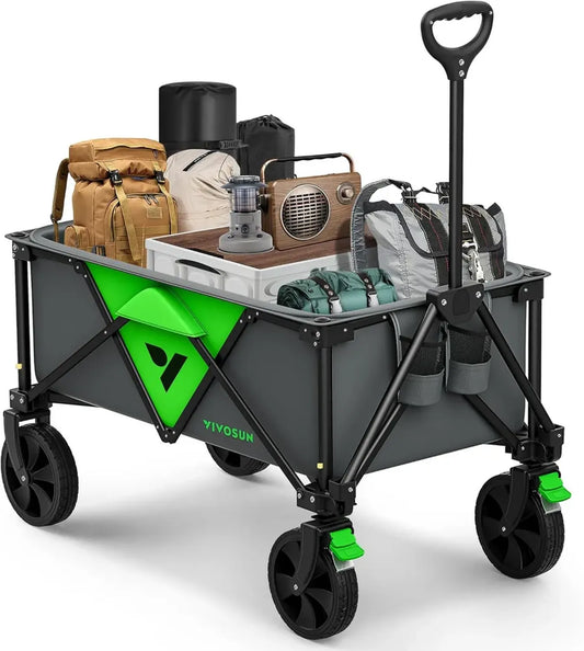 Chariot de Camping Pliable avec Roues Silencieuses, Grande Capacité 110 L, Multifonction pour Jardin et Pique-Nique