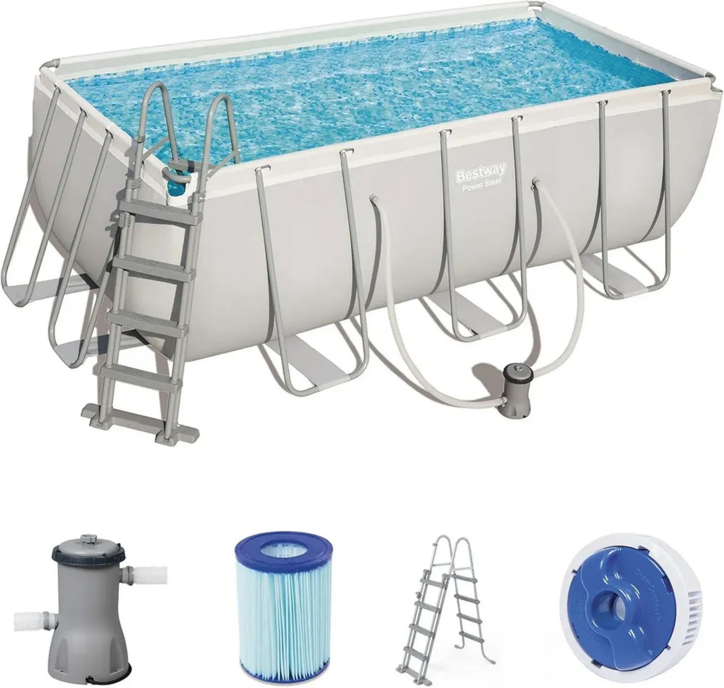 Piscine Hors Sol Acier avec Pompe de Filtration 412 x 201 x 122 cm - Gris