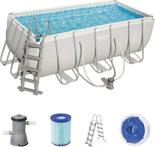 Piscine Hors Sol Acier avec Pompe de Filtration 412 x 201 x 122 cm - Gris