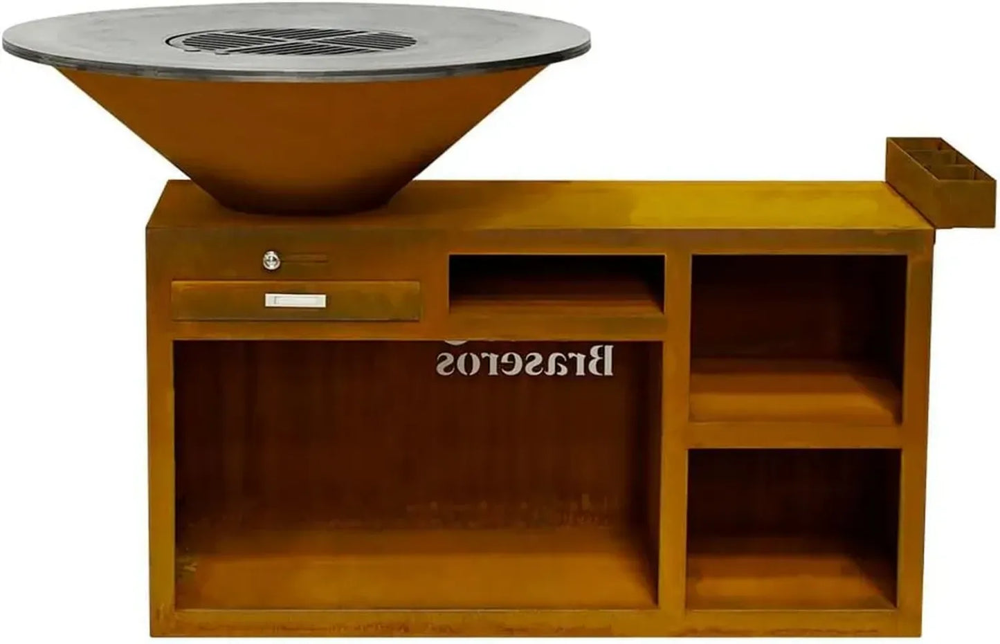 Barbecue Braséro en Acier Corten avec Plancha et Meuble de Rangement 100 cm