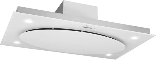 Klarstein Secret Service - Hotte Îlot en Acier Inoxydable, 800 m³/h, Commande Tactile, 110 cm, Filtres à Graisse, Télécommande, Blanc