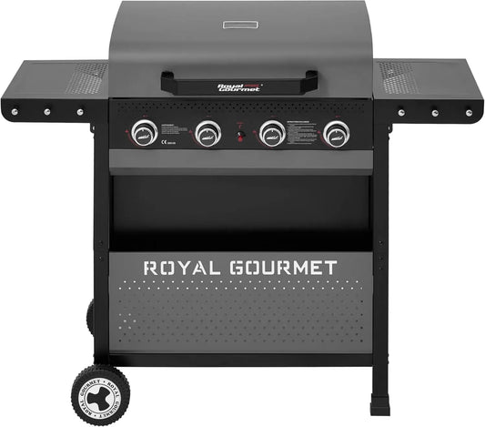 Barbecue à gaz 4 brûleurs Royal Gourmet, 10 KW, avec tables pliantes et panier, pour jardin et extérieur, noir