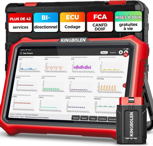 KINGBOLEN K8 Pro Valise de Diagnostic Auto Complète, OBD2 en Français avec 42+ Réinitialisations, Lecture Codes ECU, Contrôle Bidirectionnel, CAN FD & DOIP, Mises à Jour Gratuites à Vie