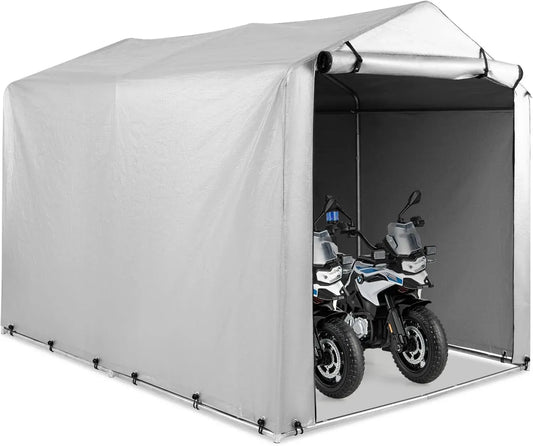 Abri Jardin et Garage en Métal 160x218x164 CM, Tente de Rangement Extérieur pour Vélo et Moto, Bâche PE Imperméable - Gris Clair