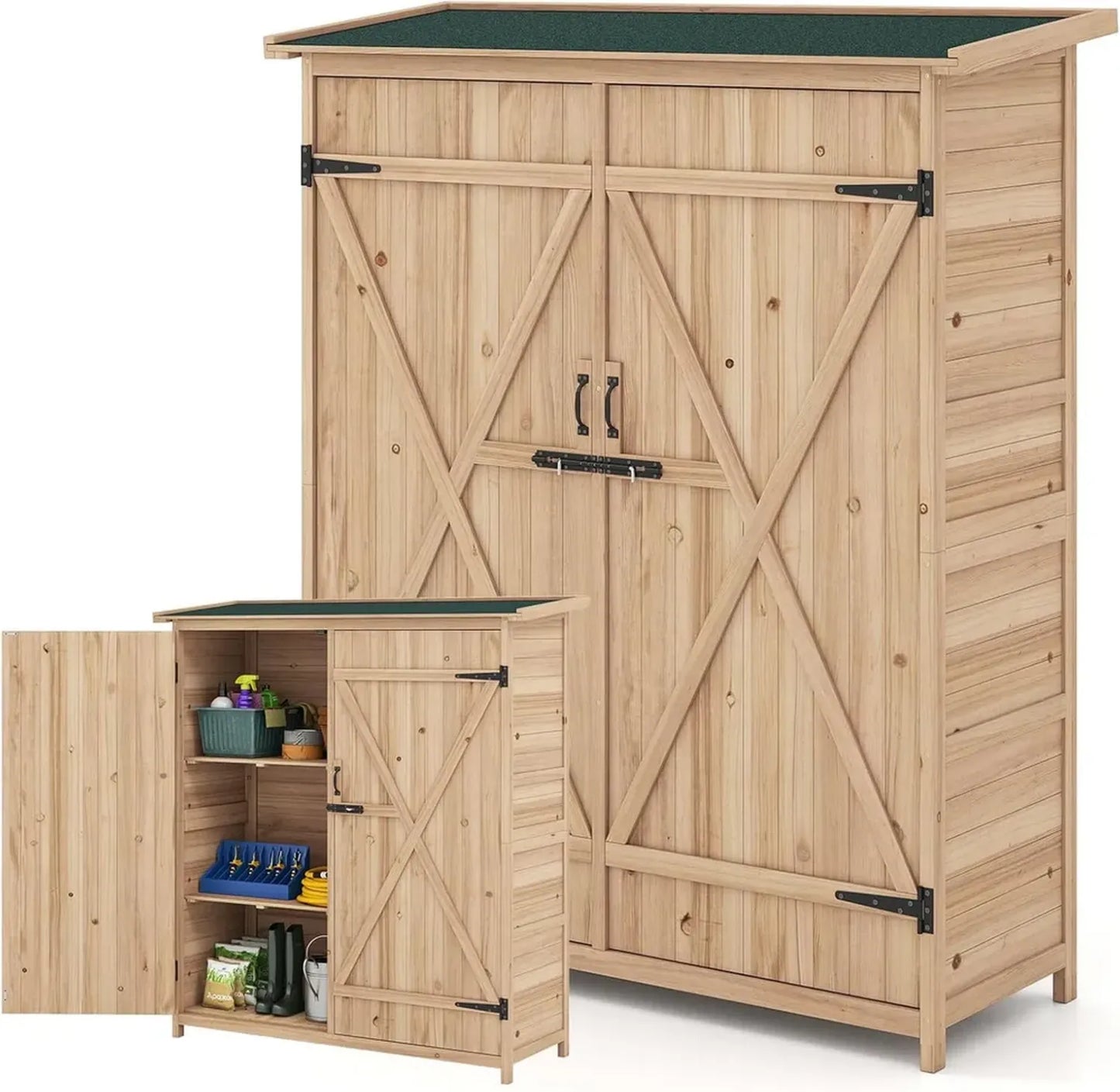 Abri de Jardin en Bois 127x47x163cm avec Toit Asphalte et Étagères Amovibles