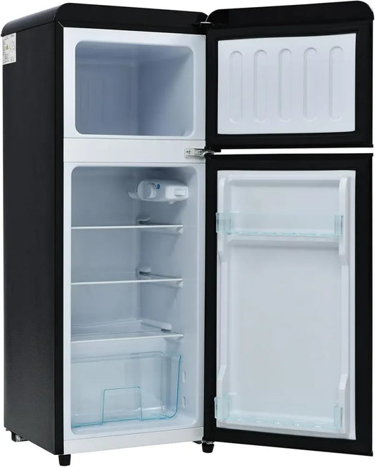 Réfrigérateur Double Porte 92L avec Congélateur, Thermostat 7 Niveaux, Étagères Amovibles, Dégivrage Manuel - Pour Bureau et Appartement, Noir