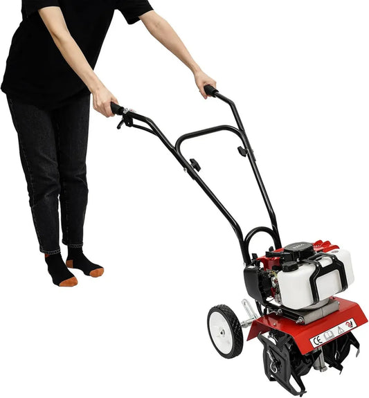 Motobineuse à Essence 52cc, 1,9 kW, Largeur 30cm, Profondeur 3-12cm, 4 Lames, Réservoir 0,95L