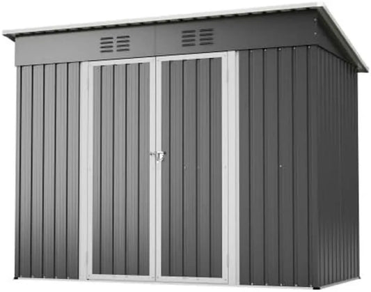 Cabane de jardin en métal avec toit incliné, ventilation et porte verrouillable