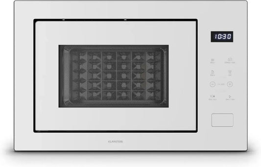 Four à Micro-ondes Encastrable Klarstein 25L avec Grill, 850W, 8 Programmes, Acier Inoxydable, Blanc