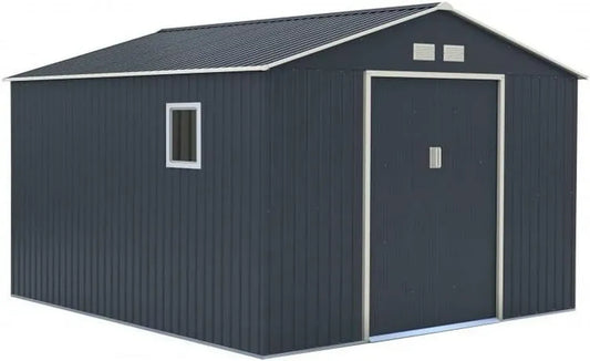 Cabane de Jardin en Acier Galvanisé 13m² Anthracite avec Kit d'Ancrage, Parois Hautes 175cm, Fenêtre Latérale
