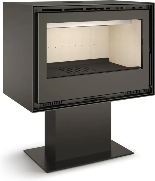 Poêle à bois JÚCAR 80, 7,4 kW, pied central, ventilation duale, verre céramique, chauffage performant