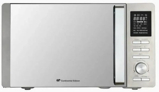 Four à micro-ondes combiné 25L en argent avec porte miroir - 1400W, gril 1200W, convection 1200W - CONTINENTAL EDISON