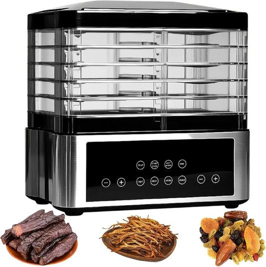 Déshydrateur Alimentaire en Inox 350W, 5 Plateaux Sans BPA, Minuterie et Température Réglables