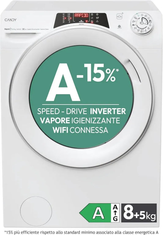 Lave-linge séchant Candy ROW 4856DWMS7-S, connecté et économique