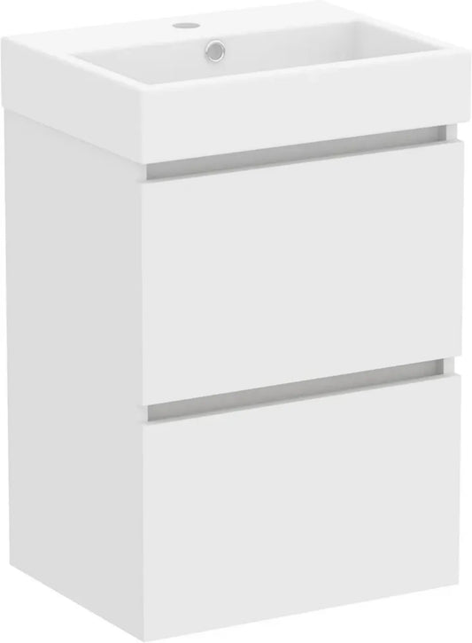 Armoire Murale de Salle de Bains Baikal avec Vasque en Céramique, 68 cm de Hauteur, 45 cm de Largeur, 2 Tiroirs Blancs, Prête à l'Emploi