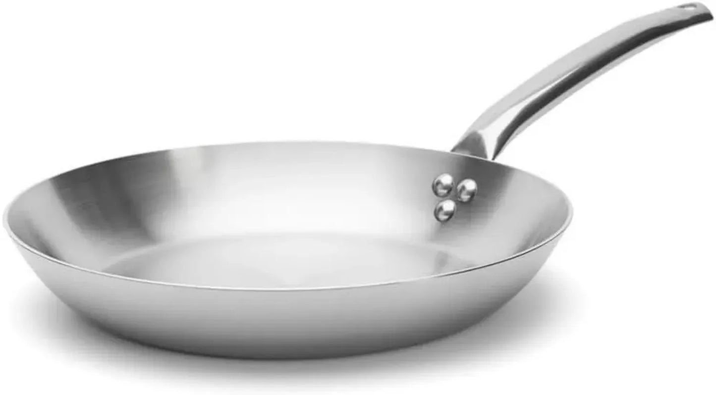 De Buyer - Poêle en inox multicouche 32 cm - Fabrication française, Acier inoxydable 18/10, Compatibilité tous feux et four, Finition brossée