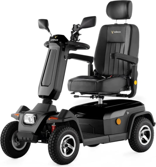 Scooter électrique Veleco SHARPY - Mobilité confortable avec siège pivotant, ceinture de sécurité et éclairage LED - Fonction marche arrière - Commandes simples - Couleur noire