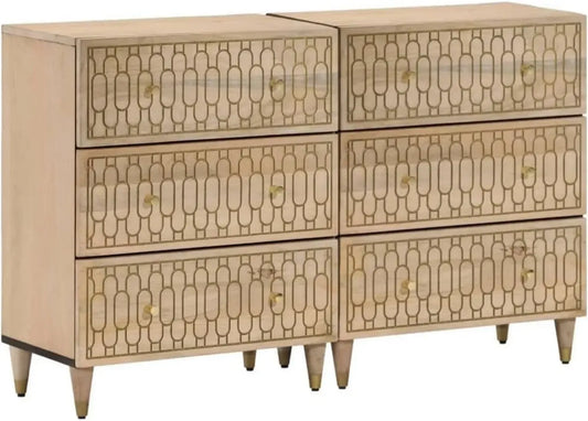Buffet rétro en bois massif avec motif floral sculpté, 60 x 33 x 75 cm
