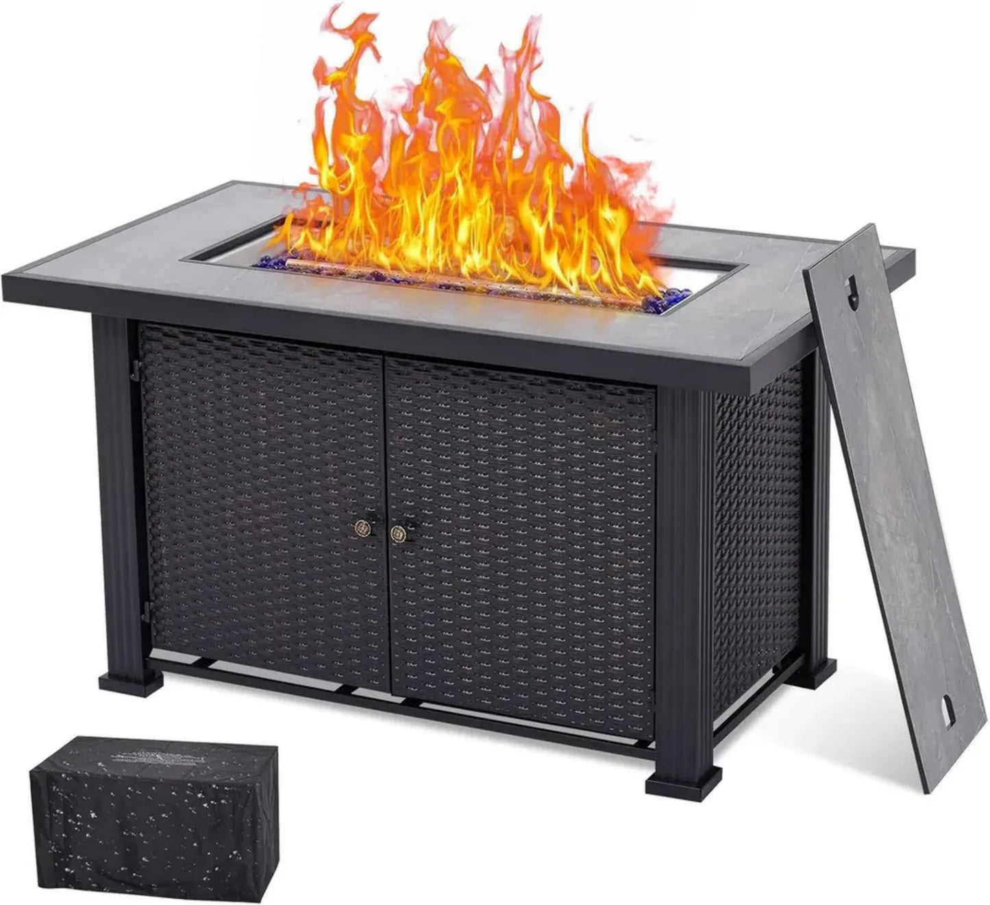 Table de feu rectangulaire 50 000 BTU au propane avec housse imperméable, acier robuste certifié CSA pour jardin
