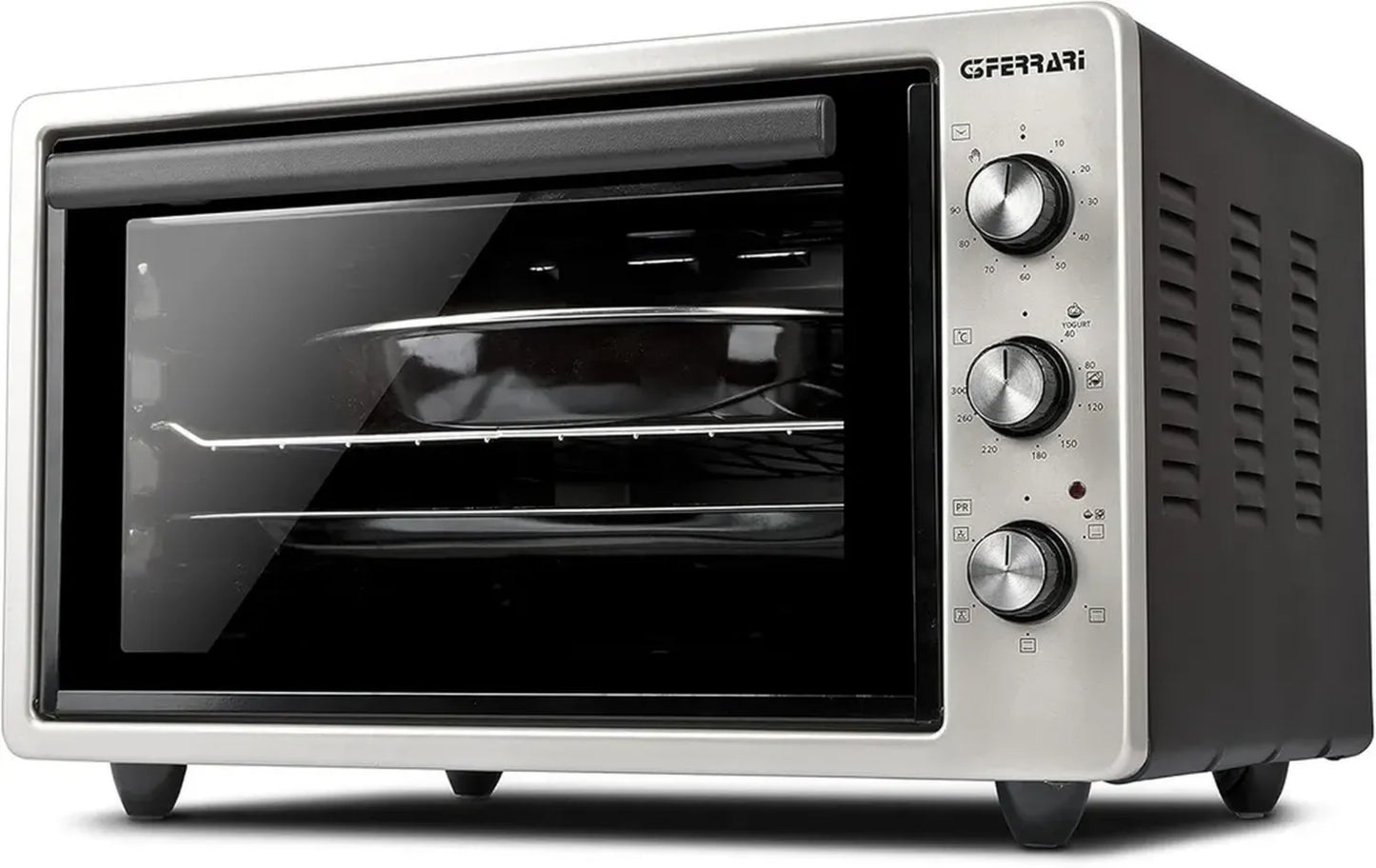 G3 Ferrari G10153 Four électrique à convection, 300°C max, 5 modes, 1400W, double vitrage, minuteur 90 min, accessoires inclus, argent/noir