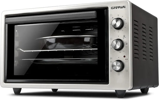 G3 Ferrari G10153 Four électrique à convection, 300°C max, 5 modes, 1400W, double vitrage, minuteur 90 min, accessoires inclus, argent/noir