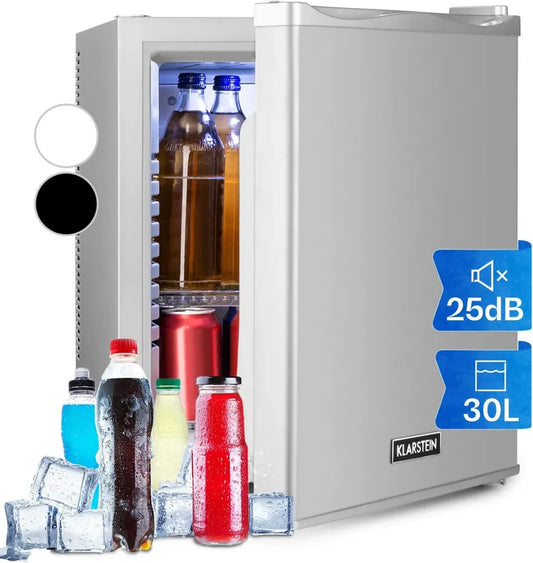 Réfrigérateur Mini KLARSTEIN 30L pour Chambres et Camping, Silencieux et Polyvalent, Idéal pour Snacks, Boissons et Cosmétiques, Température Réglable 5-15°C
