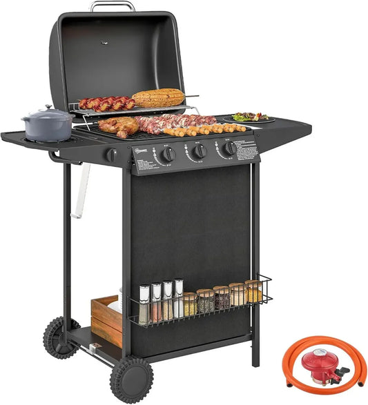 Barbecue à Gaz 3+1 Brûleurs Portable avec Accessoires Complets pour Jardin