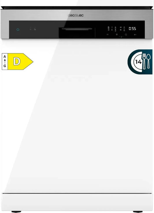 Lave-vaisselle Cecotec Bolero 6200 D, 1850W, 14 couverts, 6 programmes, Classe D, lavage double zone, demi-charge, départ différé, AquaStop électronique, panneau tactile