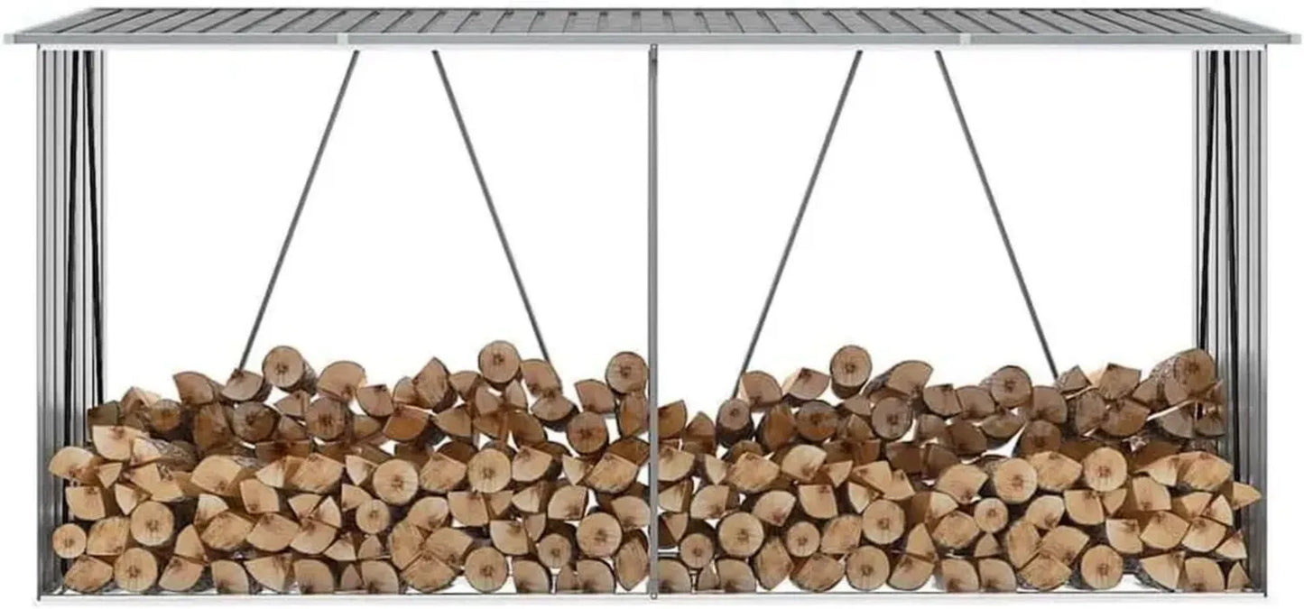 Abri de Bois en Acier Galvanisé Gris 330x84x152 cm