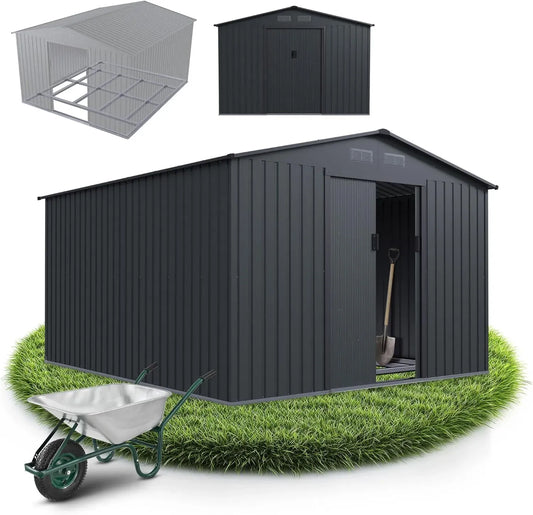 Abri de Jardin Métallique XXL - Résistant aux Intempéries avec Porte Coulissante Verrouillable