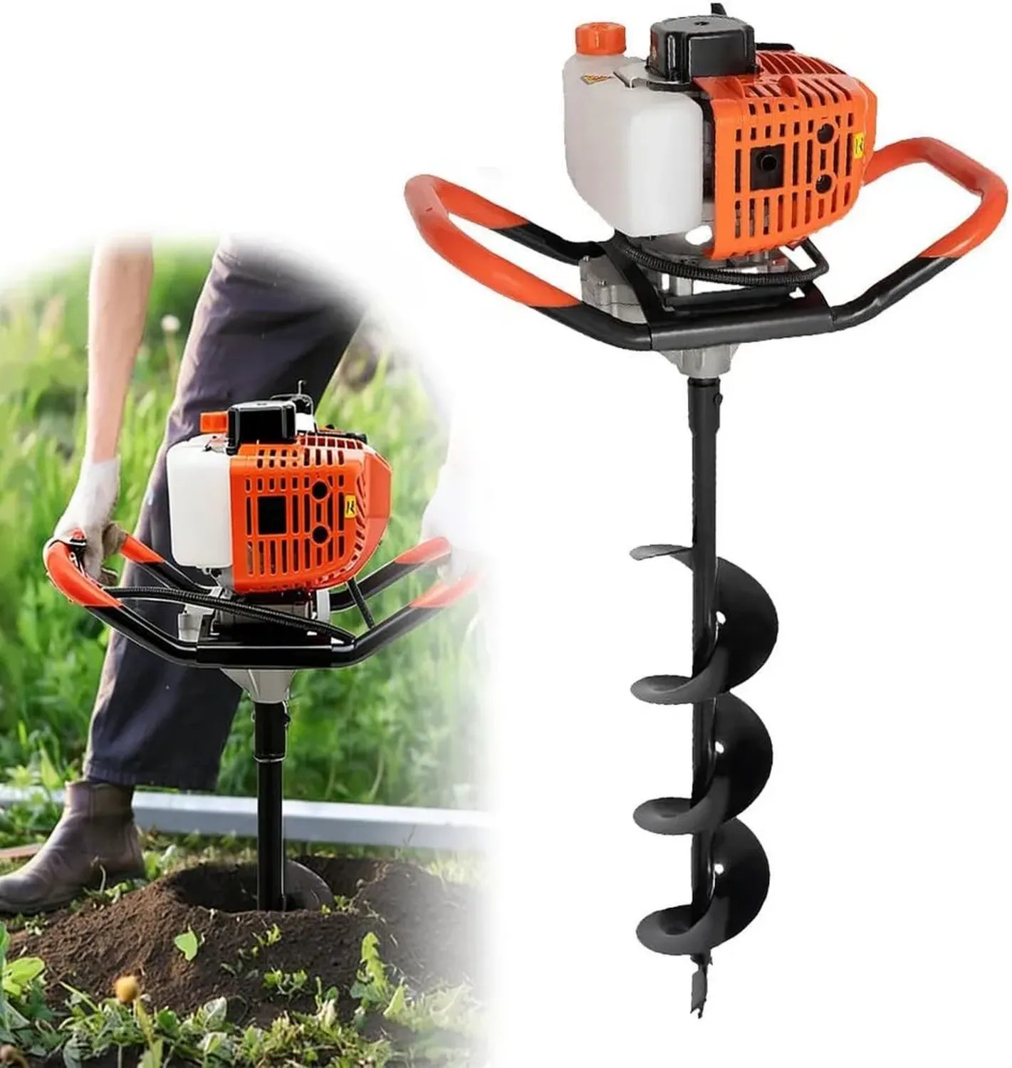 Tarière Thermique 2 Temps 5200 W, Réservoir 1,2 L, Mèche en Alliage Durable, Pour Trous de Clôture et Plantation
