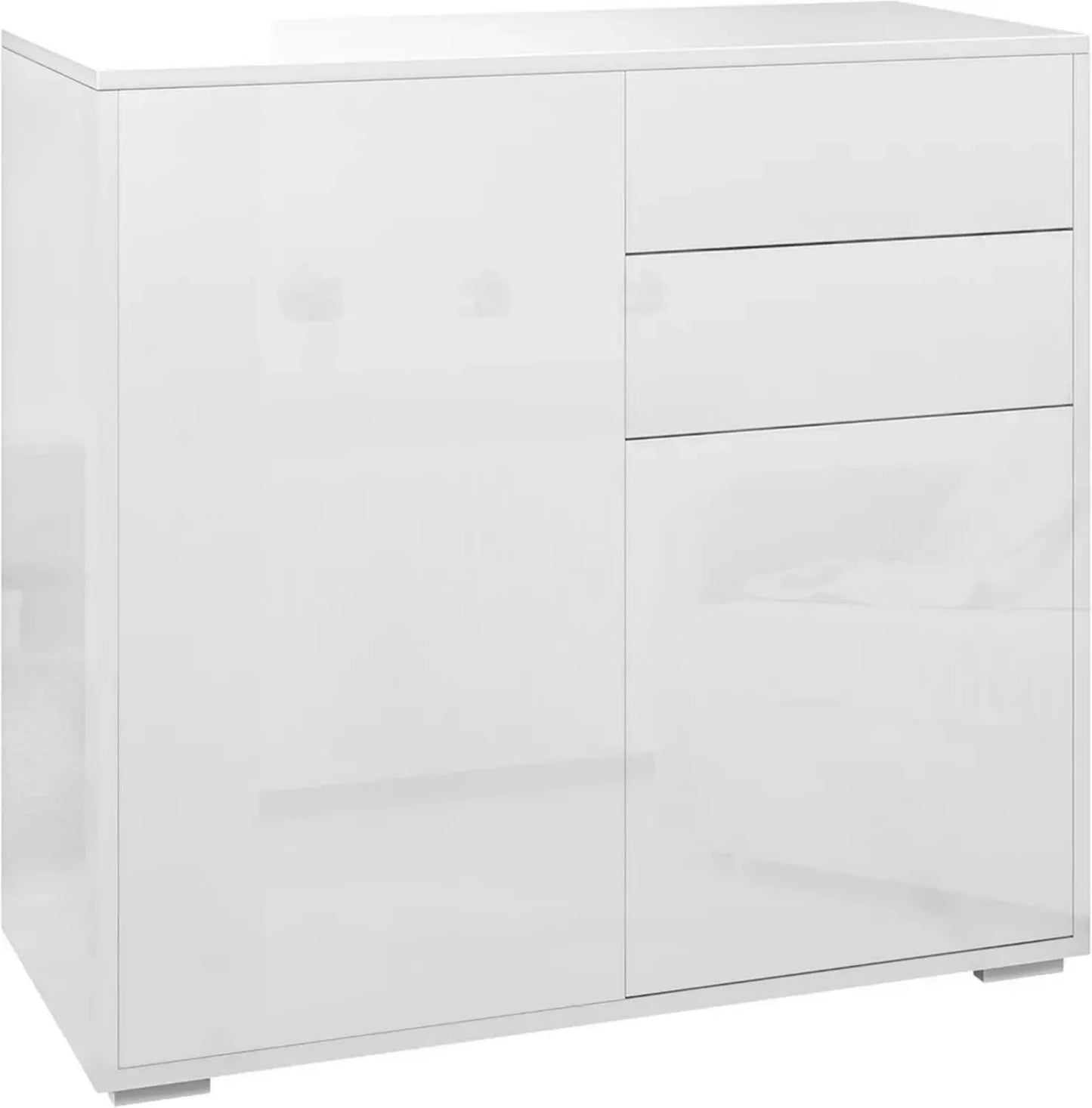 Buffet Moderne HOMCOM avec Portes et Tiroirs, Étagères Réglables, Blanc Brillant