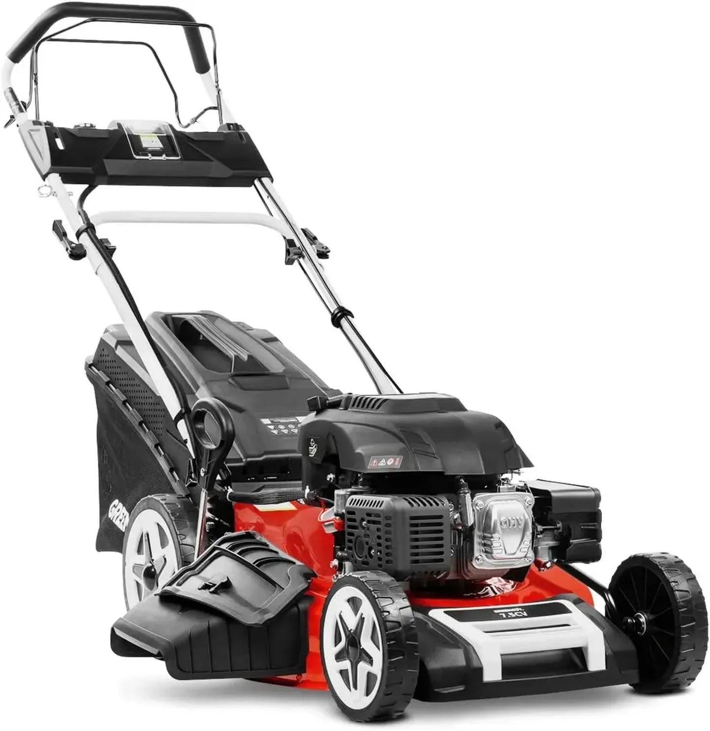 Tondeuse à Gazon Thermique 224cc avec Démarrage Électrique, Largeur 53cm, Autotractée, Bac de 65L, Pour Jardins Jusqu'à 2000m²