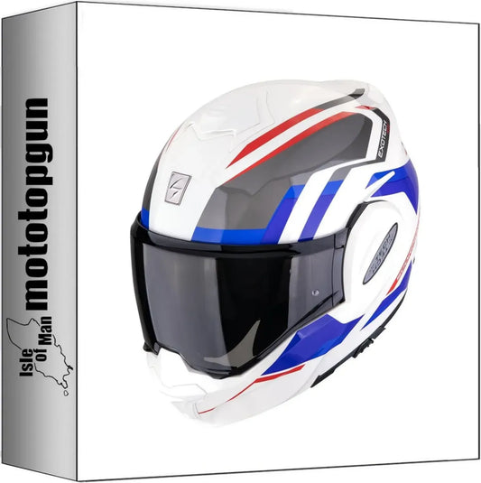 Casque Modulable Scorpion EXO-Tech Evo Furio Blanc Rouge Bleu Taille S