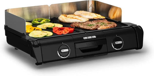 Grill Électrique XL Tefal 2400W, Double Thermostat, Intérieur/Extérieur, Surfaces Lavables Lave-Vaisselle, TG800N10