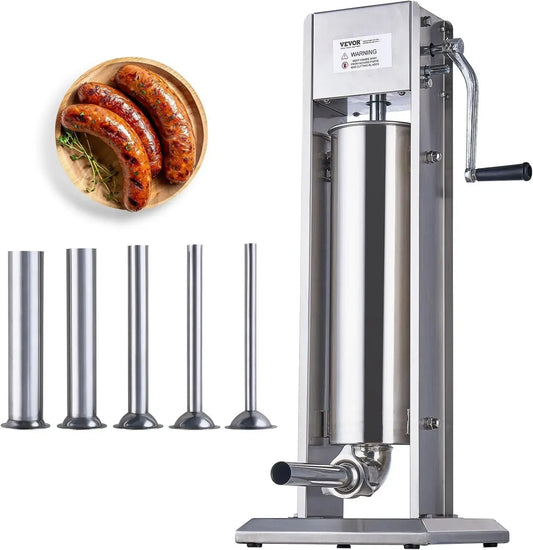 VEVOR Machine à Saucisses Manuelle 7L en Acier Inoxydable, Poussoir Vertical avec 5 Tubes pour Cuisine et Restaurant