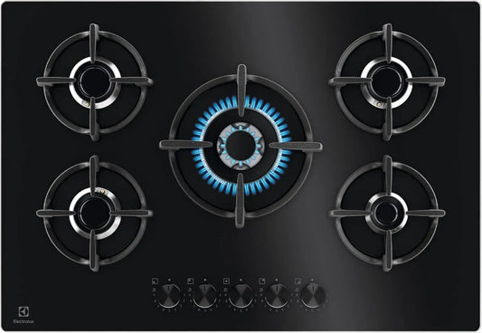 Plaque de Cuisson à Gaz 75 cm 5 Foyers Noir - Modèle EGG75372K