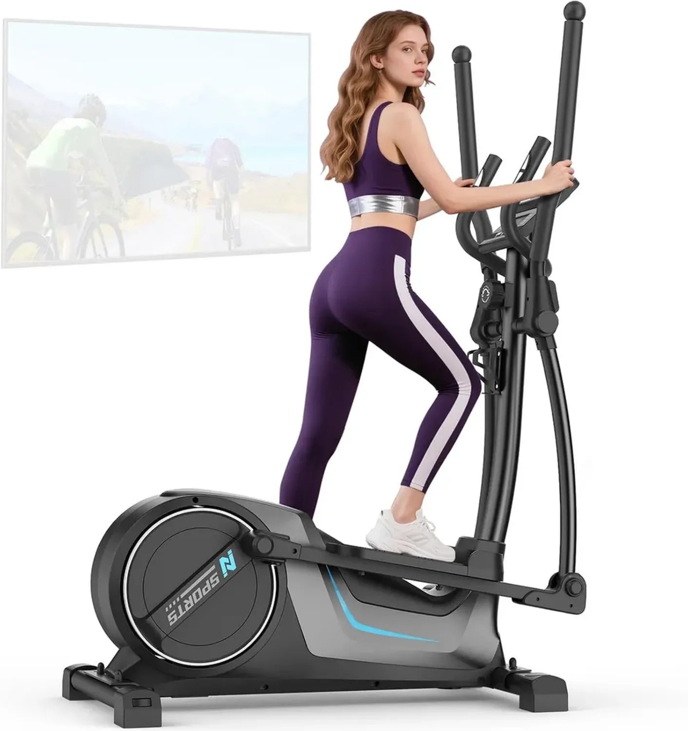 Vélo elliptique silencieux Neezee, 16 niveaux de résistance pour maison, volant 8kg, foulée 42cm, supporte 150kg, écran LCD