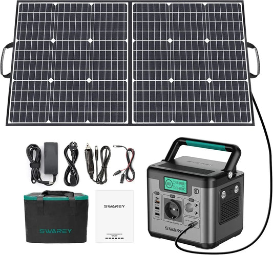 Centrale Électrique Portable 518Wh avec Panneau Solaire Pliable, Sorties AC/USB/Type-C/QC 3.0