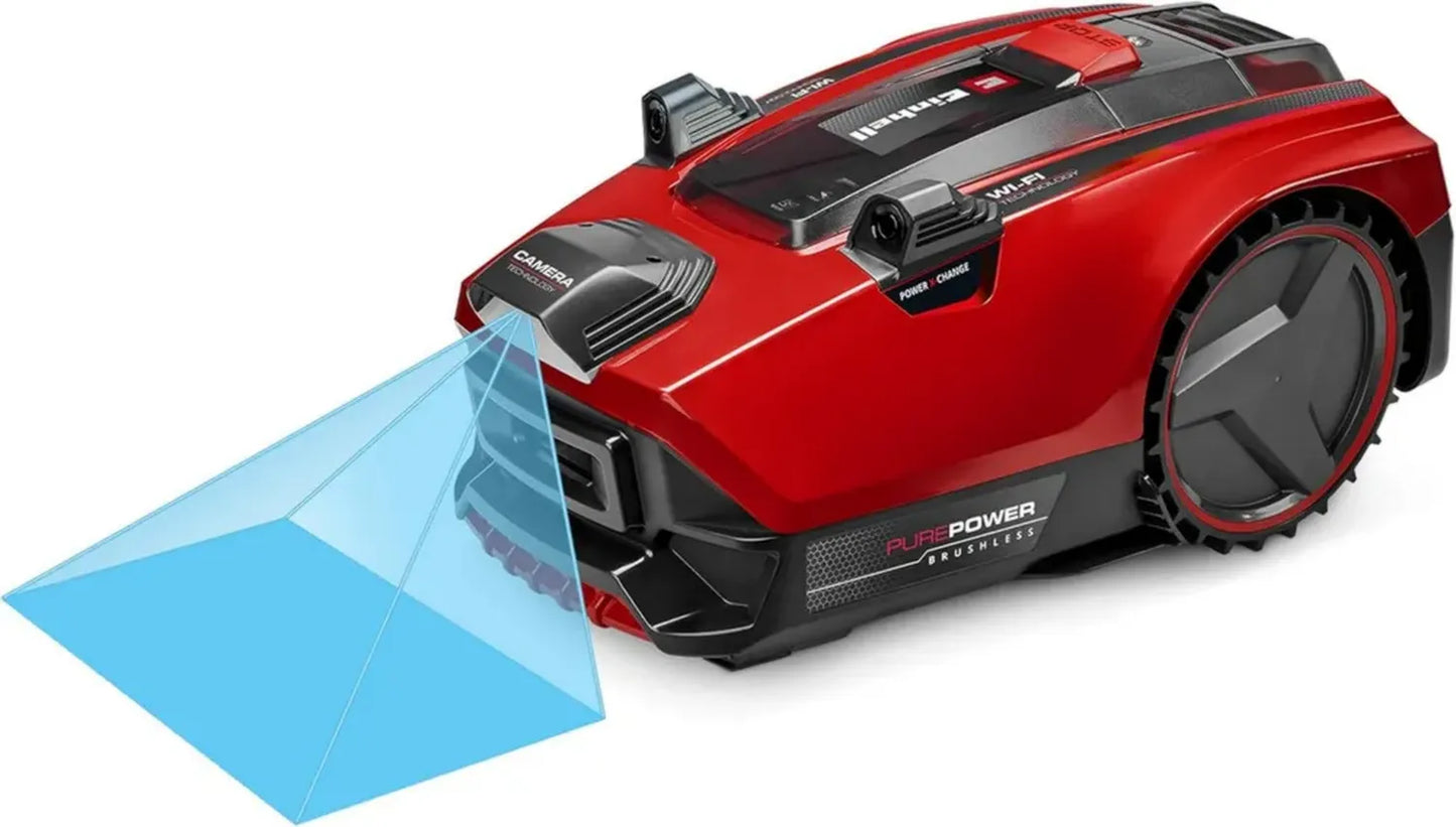 Tondeuse Robotisée Einhell FREELEXO CAM Plus 600, 18V, Caméra Intelligente, 600m², Moteur Brushless, Connectivité Wi-Fi, Pentes jusqu'à 25%, Batterie Incluse 4.0 Ah
