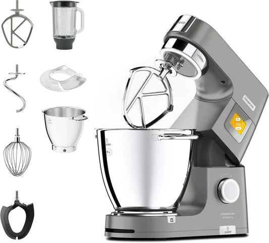 Robot Pâtissier Kenwood Titanium Chef XL, 1400W, Bol Intégré, Accessoires Complet, Couleur Argent