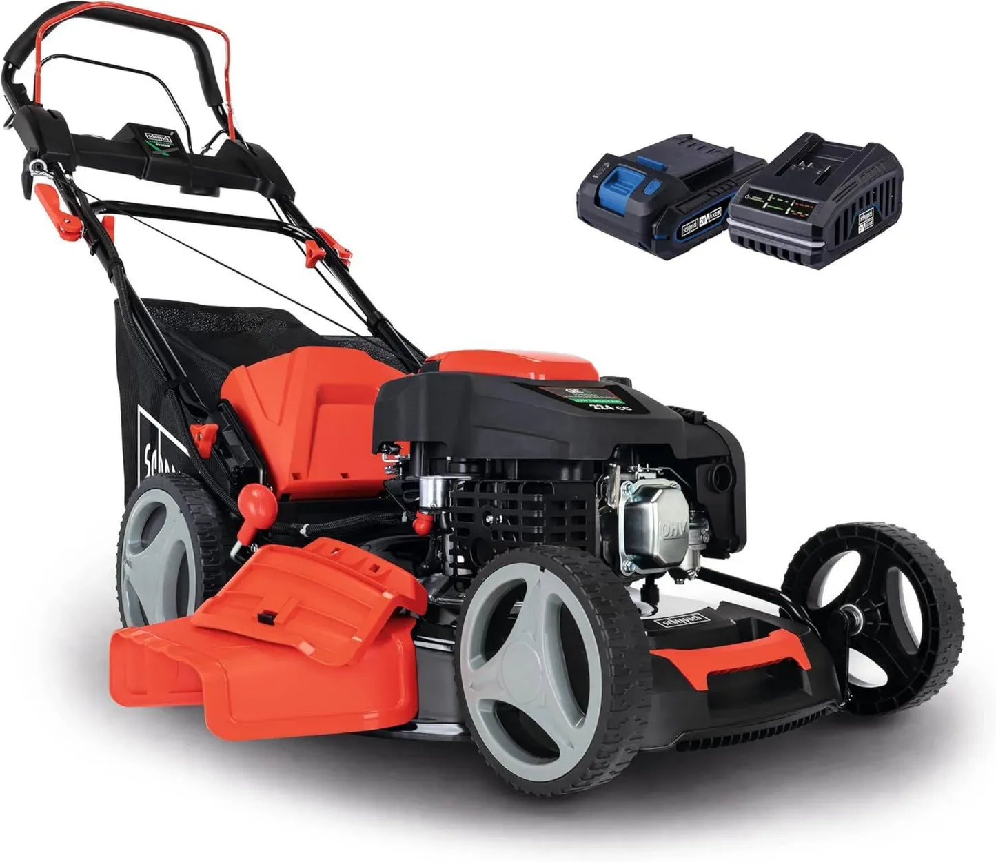 Tondeuse à Gazon Hybride Scheppach MS225-53E, 224 cm3, Démarrage Électrique, Coupe 53 cm, Bac 65 L, Accessoires Inclus